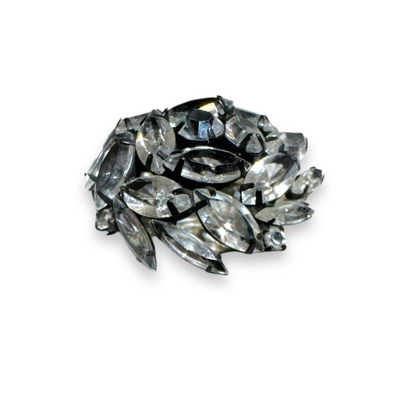 Vintage Japanned Metal Clear Crystal Brooch With Open Back Navette & Chaton Crys - Picture 1 of 10